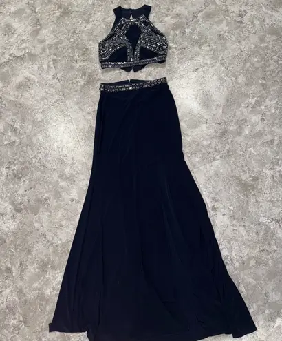 Blondie Nites Elegant Navy Evening Gown with Embellished Waist/ prom dress