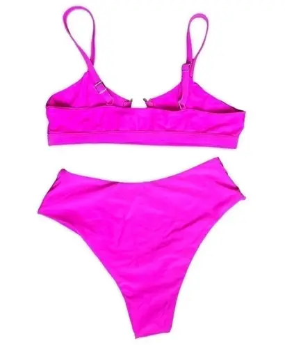 Womens High Waisted Bikini Open Ring Sexy Brazilian Medium 2 Piece Set Hot Pink