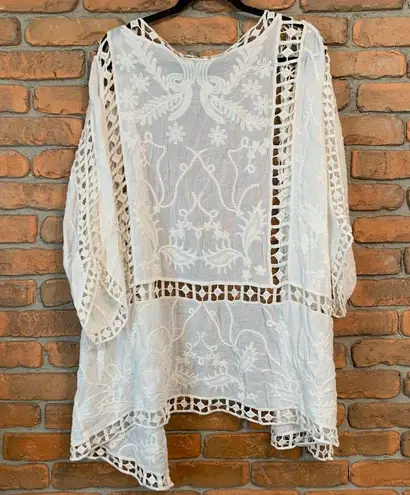 Lane Bryant  Ivory Lace Crochet Embroidered Kimono Cardigan BlousePlus Size 18/20