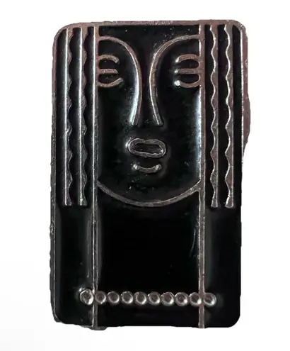 Vintage 1975 CHARLES OF THE RITZ BROOCH PIN & Pendant BLACK ENAMEL and Pewter