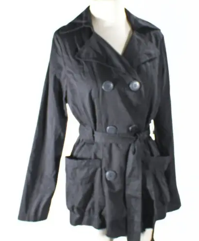 Paris Blues Vintage Y2K Black Trench Style Jacket Size LRG JRS Chic Streetwear