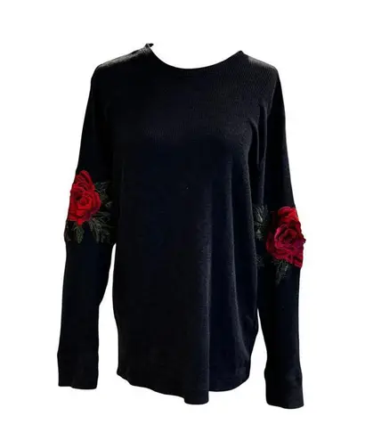 Furst of a Kind Thermal with Rose Aplique on Sleeves in Size Large