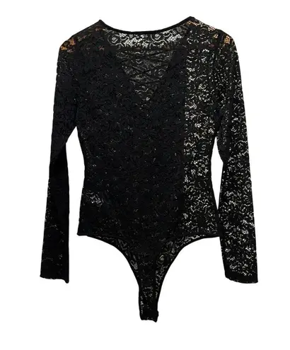 Acemi FULL LACE BODYSUIT Black Thong Style Sz L Snap Crotch Long Sleeve NEW