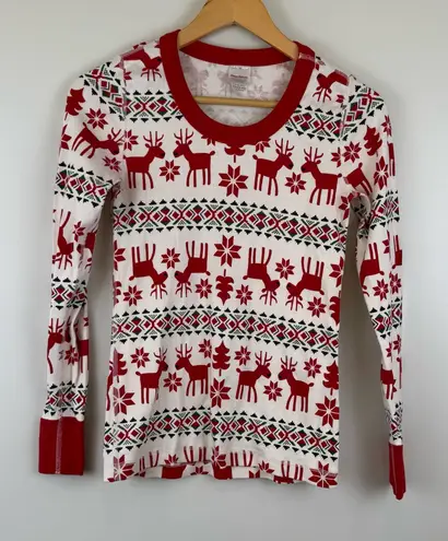 Hanna Andersson Long John Pajamas Top in Dear Deer Women's Size XS 60325 Red