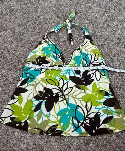 vintage y2k body i.d. ribbed tankini swim halter top retro groovy leaf print S/M Brown Size M