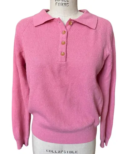 Dearest Maybe Baby Ribbed Polo Sweater in Pin Size Medium Pink