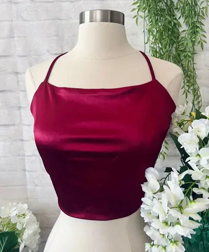 Boutique Backless Red Silk Crop Top