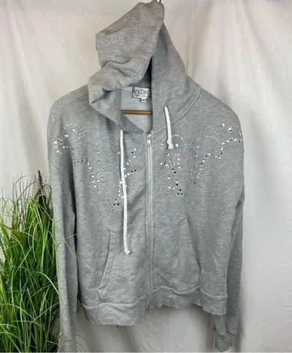 Wildfox  Gray Sequins Embellished Zip Up Hoodie Sweatshirt Jacket XS