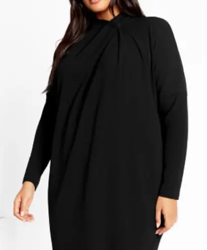 City Chic dress black Elegant long sleeve wrap mock neck NEW stretch