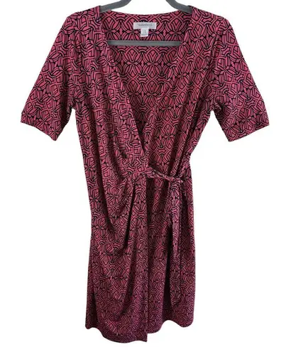 Motherhood Maternity Navy Blue Pink Short Sleeve Jersey Knit Wrap Dress Size S