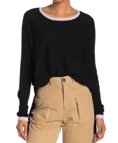 Cloth by Design New Convertible Side Slit Sweater Contrast Trim Black Purple