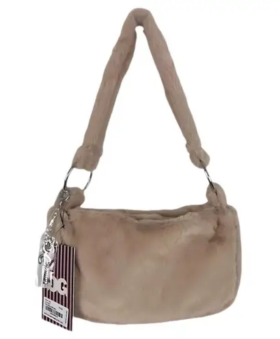 Gilda Paris Beige Tan Faux Fur Shoulder Bag With Bag Charms New With Tags
