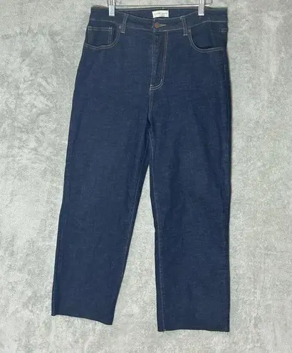 Oliver Logan Dark Wash Aberdeen High Rise Wide Leg Crop Raw Hem Jeans 30 Blue