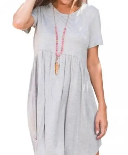 Boutique Gray Babydoll Tunic Dress Short Sleeve