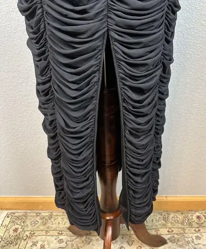 Vicky Tiel Womens Long Sheer Lace Sleeve Ruched Column Gown XL Long Dress Black