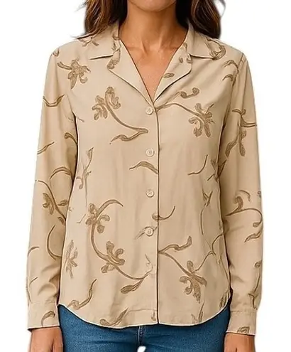 Jacqueline Ferrar Floral Collared Long Sleeve Silk Button Up Blouse Size 6 NWT