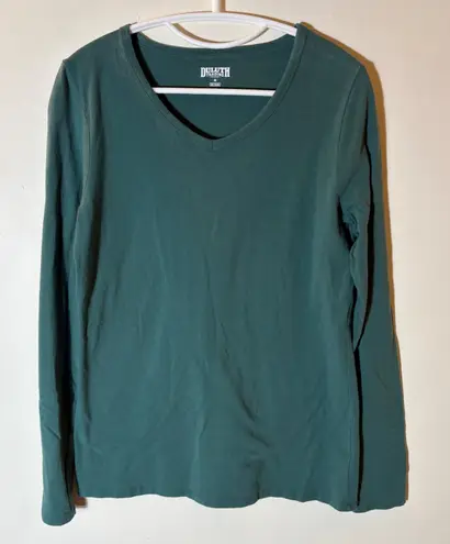 Duluth Trading Co No Yank Long Sleeve V Neck Shirt Green Womens Size Medium