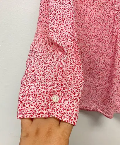 Lands' End Floral Print Button Down Long Sleeve Blouse Top Red 2X Pin Up Casual