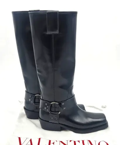 Valentino Garavani Valentino Rockstud Knee-high Leather Boots Black
