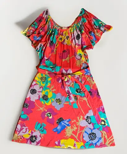 Yoana Baraschi 100% Silk Dress XS Boho Floral Belted Angel Sleeve Anthropologie