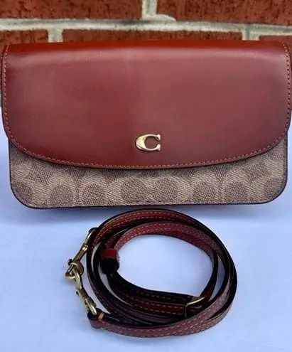 Coach Crossbody Handbag Leather Canvas With Signature Logo Brown Tan