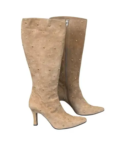 Vaneli Womens Tan Studded Boots Heels 9M Pointy Toe Sexy Maximalist Glam Diva Size 9
