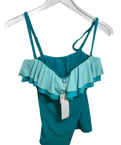 Bleu Rod Beattie  Swim Tankini Top Size 10 Ombré Ruffle Beach Blue Straps NWT