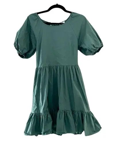 Peter Som  Puff Sleeves Cotton Green Babydoll Mini Dress Sz 6