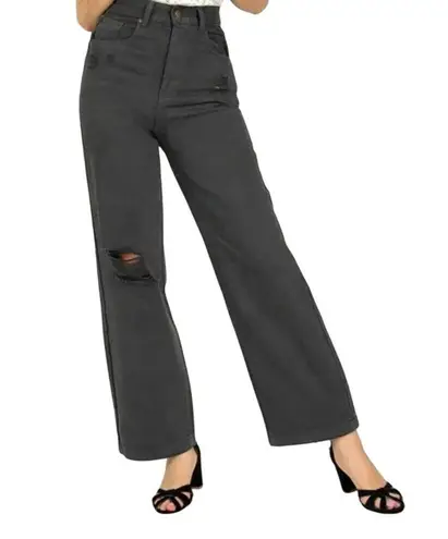 Mia Joy Addy Distressed Denim in Slate super High Waisted Wide Leg Jeans 28 NWT Gray