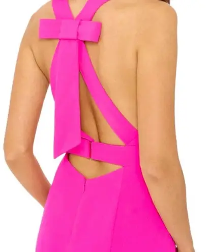 Betsy and Adam Bow-Back Hot Pink Evening Gown