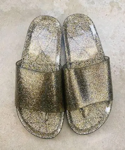 J.Crew  Gold Silver Glitter Pool Slide slip on