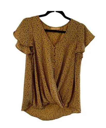 Emmer & Oat Womens S Floral Blouse Shirt Buttons Wrap spring summer boho peasant Yellow