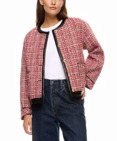 English Factory Tweed Blazer SMALL Boxy Boucle Faux Leather Trim Clueless $210