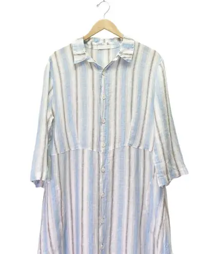 CP Shades Michelle Dress Size Medium Linen Stripe Button Front Maxi Made in USA