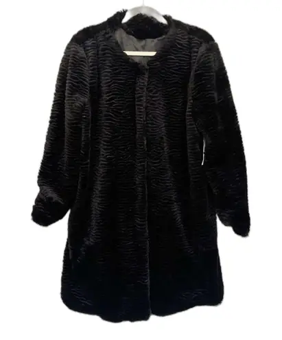 Fever Womens Faux Fur Coat Round Neck Long Sleeves Black Size XL NWT One Snap