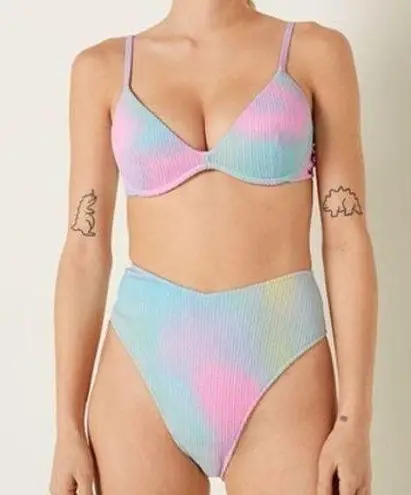 PINK - Victoria's Secret Victoria’s Secret PINK Crinkle Two Piece Bikini Set Push Up Top Bottoms Pastel