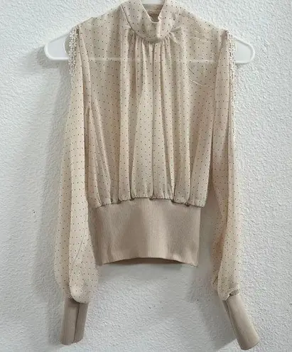 Double Zero  Split Sleeve Polka Dot Blouse Top High Neck Open Back Stone Womens S thumbnail 1