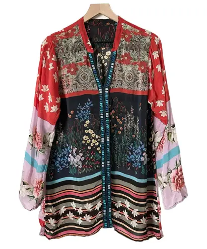 Johnny Was Floral Print Bohemian Style Multicolor Cupra Rayon Blouse Size Medium