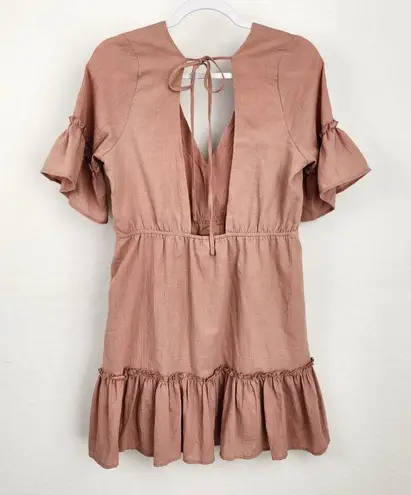 Lulus Sunshine Daydream Rusty Rose Short Sleeve Cutout Mini Dress Size L Pink Size L