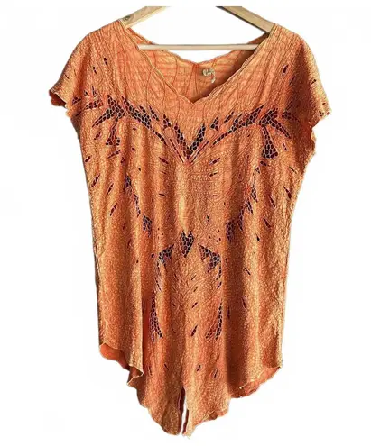 Indah Womens Crochet Top Sz S/M Orange Butterfly Cut Out Boho