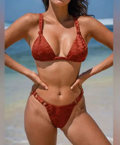 Berlook Caramel Textured Knot Triangle Bikini Set Red Size M