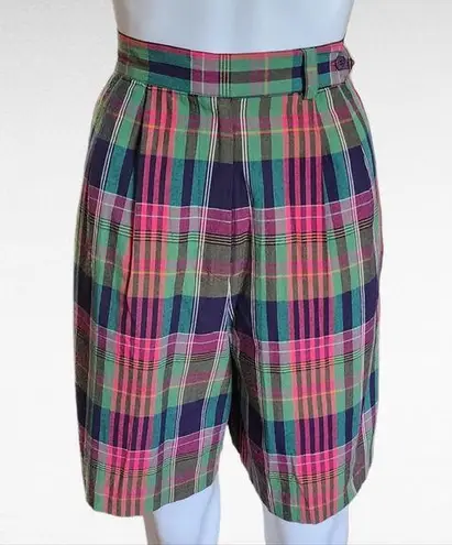 Vintage Suburbans 80s Pink & Green Madras Plaid Deadstock Long Shorts Size 6