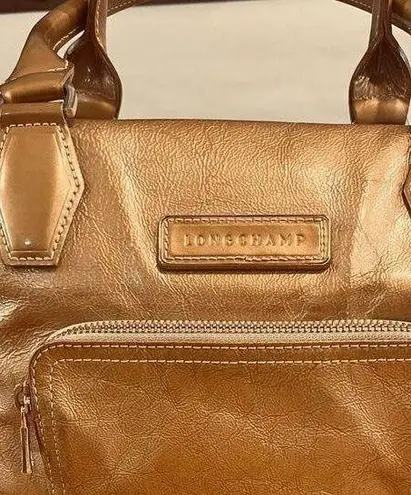 Longchamp  LEGENDE GOLD PATENT LEATHER LARGE HANDBAG