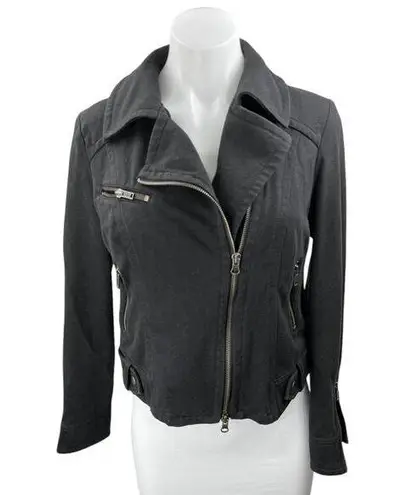 Elle Women's Black Denim Zip Up Cropped Rider Moto Jean Coat Jacket Size S