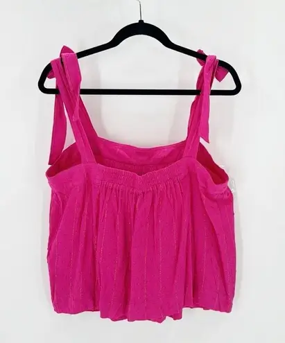 Rose + Olive pink metallic accents tie shoulders loose fit tank top size L