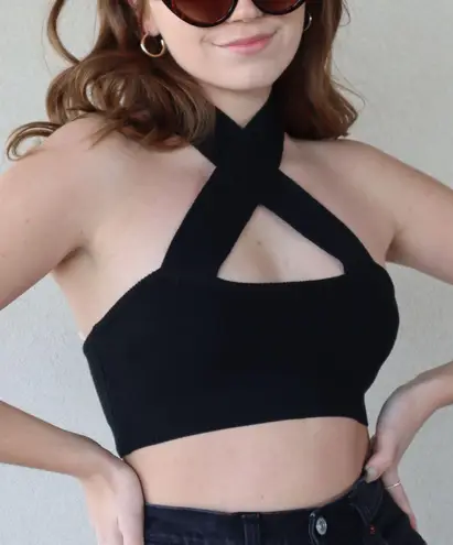 Peppermint TWIST HALTER TOP BLACK