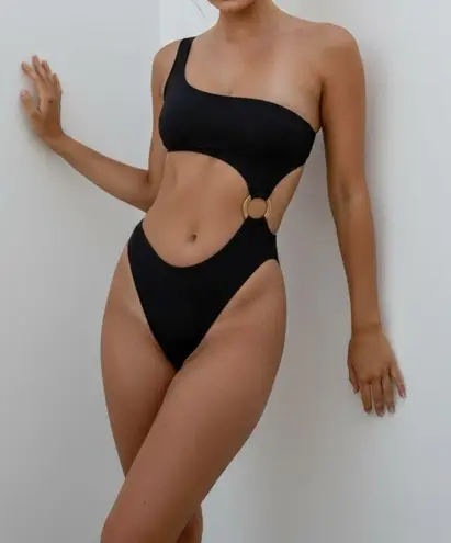 MONDAY SWIMWEAR Vera One Shoulder One Piece Swim, Black, Medium Black