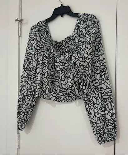 Open Edit Women's Cropped Top Off Shoulder Blouse Puff Sleeve Medium