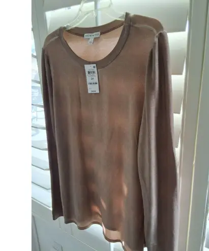 And Now This Womens Trendy Plus Size 2X Ribbed Crewneck Almond Tan NEW $29 Top