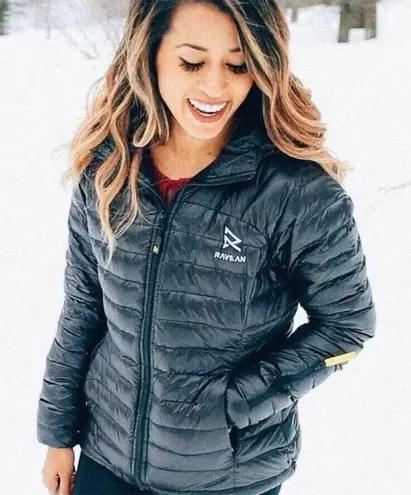 Ravean Down Heated Jacket Detachable Hood Rechargeable 12v Battery large Black